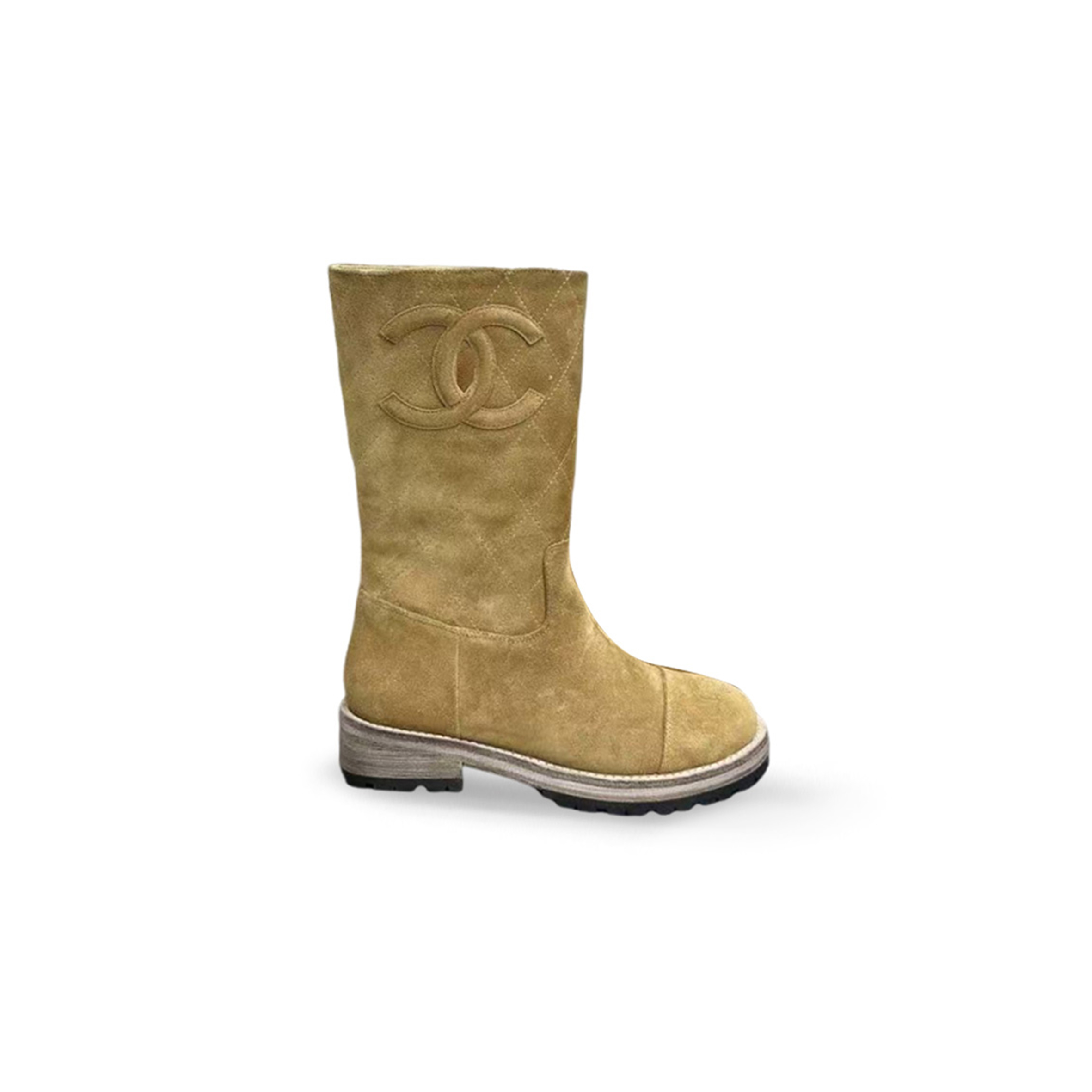 CHANEL SUEDE CC CAP TOE BOOTS
